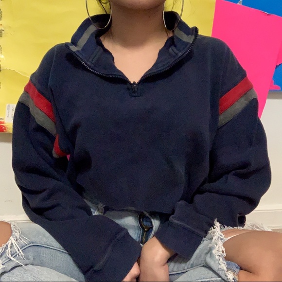 Sweaters - cropped navy blue quarter zip sweater ✧